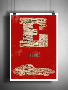 Grafisk print - 'JAGUAR E-TYPE RED - 50x70 cm